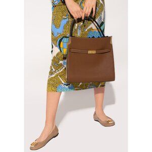 Tory Burch Lee Radziwill Double‎ Bag Tiger's Eye Brown Black Large Leather